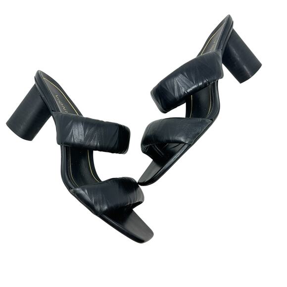 Vionic Emaline Slide Heeled Sandals Double Strap Leather Black Size US 9 - Picture 1 of 16